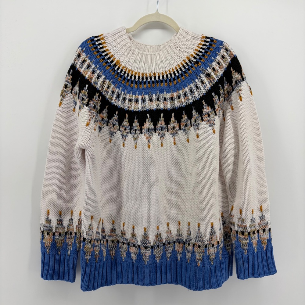 Cocobleu Womens XL White Fair Isle Knit Sweater Metallic Accent Pullover